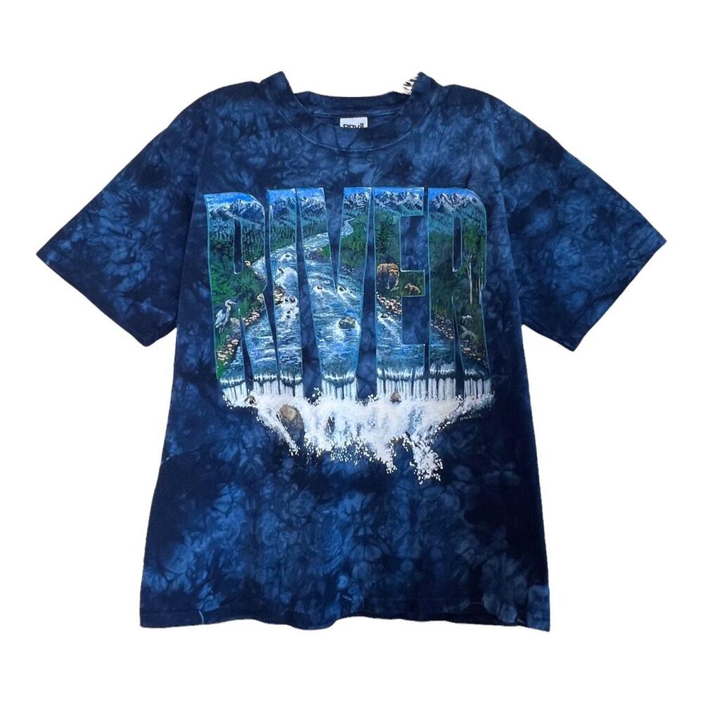 Vintage Y2K River Tie Dye Brown Bear Nature Gorpcore Outdoors Graphic Tee